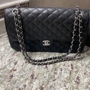 Chanel Bag Black with silver hardware. 12 x 7.5 x 3.5